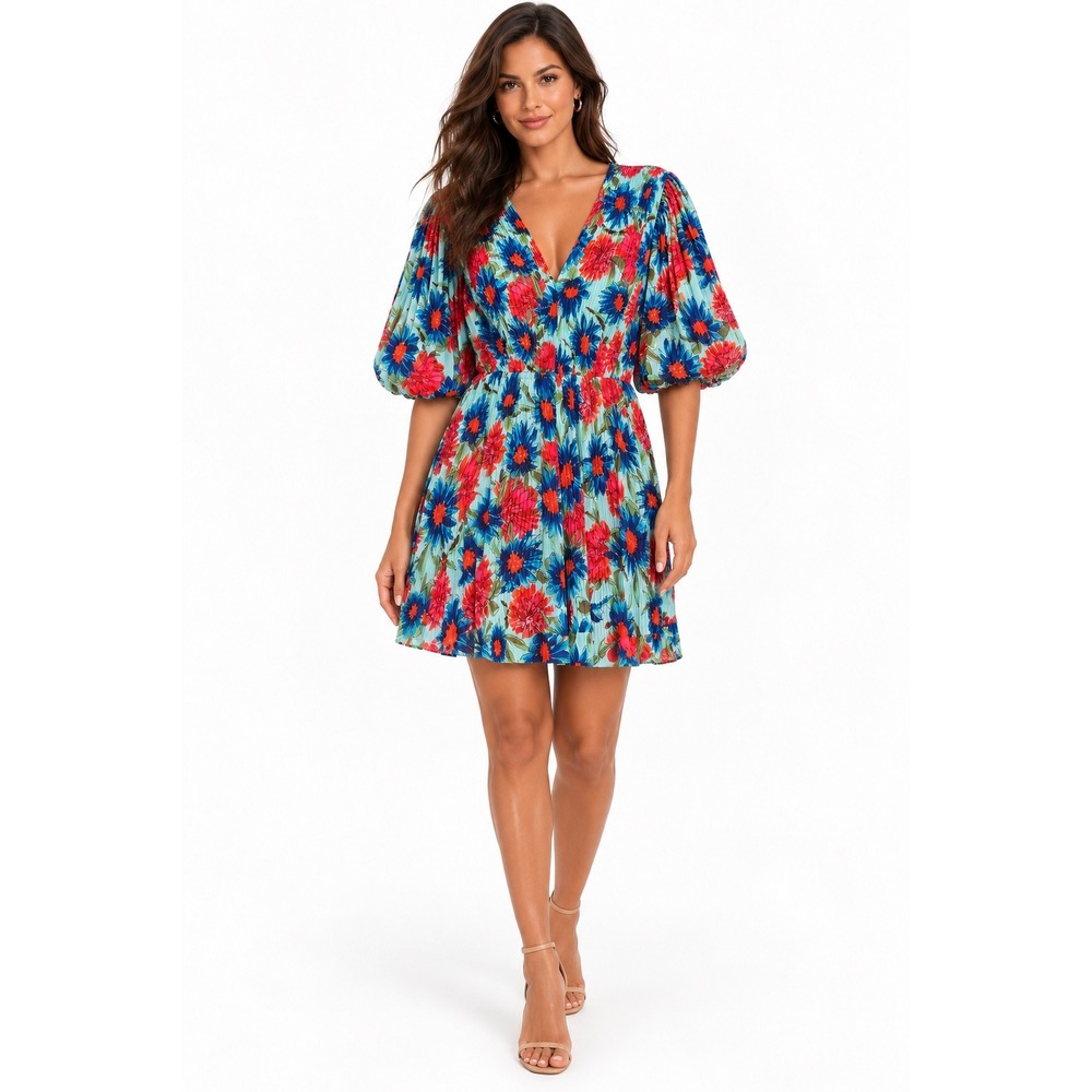 Milly Elle Painted Dahlia Pleated Floral Mini Dress Size 10 NWT $450